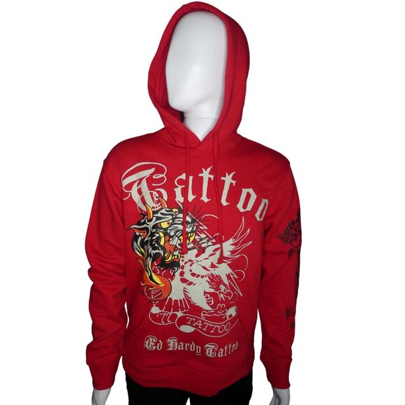 Ed‎ Hardy Men's 77 Tattoo Red Hoodie EHM1300-36 Size M